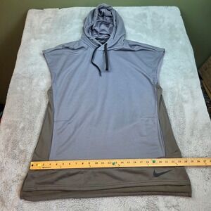Nike Dri-FIT Sleeveless Hoodie Men L Just Do It Graphic Training Vest Grey Olive